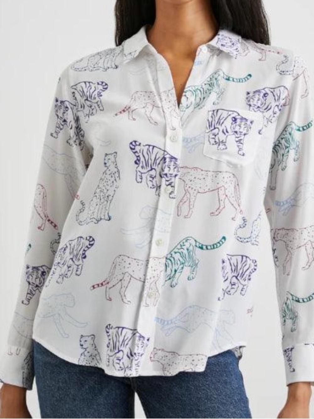 Rails White Button-Down Shirt with Multicolor Tiger Print